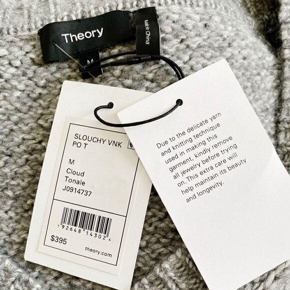 NWT‎ Theory Gray Slouchy V Neck Textured Sweater, Size M - Picture 5 of 13